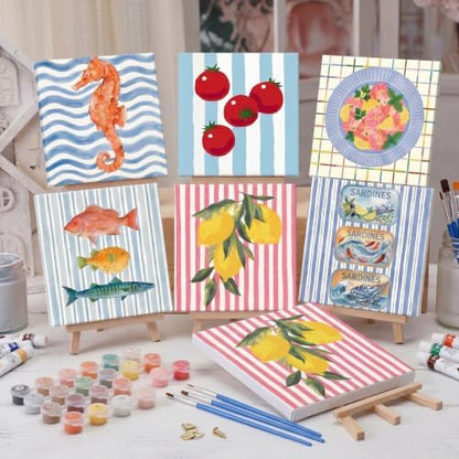 YooNotee 6 Pack Paint by Numbers Kit, 8x8 DIY Canvas with Easel Fish - Image 6