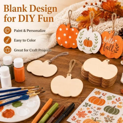 MAQIHAN Wooden Pumpkin Craft Kit 30 Pcs - Unfinished Fall Halloween Decor - Image 2