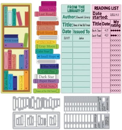 Bookshelf Cutting Dies Reading History Books Bookmarks Carbon Steel Die Cuts Stencils Reading Records Card Scrapbooking Embossing Template for Birthday Greeting Card Making Album Photo Decor by DELORIGIN