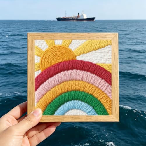 INFUNLY Rainbow Sun Punch Needle Kit for Adults Bohemian Punch Needle Embroidery Kits for Beginners 9.4''x9.4'' DIY Punch-Stitching Kit with Instruction Threader Needles Square Frame for Wall Decor - Image 6