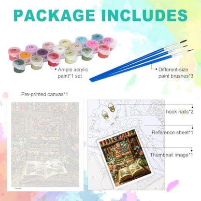 Books Paint by Numbers Kit for Adults, DIY Oil Painting Canvas 16x20inch - Image 6