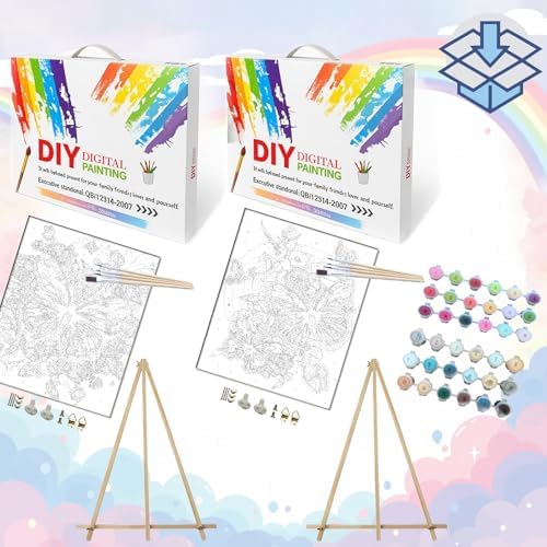BAISITE Paint by Numbers Kit for Adults Beginners,12" Wx16 L 2 Pack Canvas for Painting Kits for Adults in Colorful Box 5152 Already Framed - Image 3