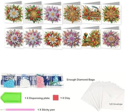 jinglinhh 12pcs Diamond Art Painting Winter Snowflake Christmas Train Greeting Cards with Envelopes, DIY Card Making Kits for Adults, Diamond Art Christmas Cards for Holiday Gifts - Image 3