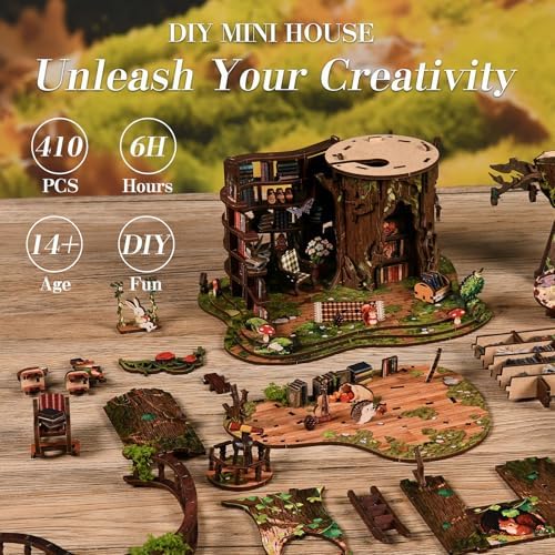 Forest Tea Book Club Book Nook Kit with LED Treehouse Library - Image 7