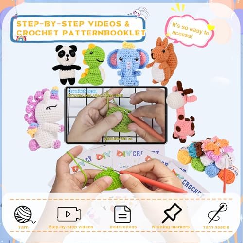 Alutaba Crochet Kit for Beginners Adults, 6pcs Animal Crochet Starter Kit - Image 4