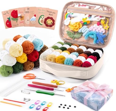 MYBAGZING Crochet Kit for Beginners, Complete Starter Set with Yarn, Ergonomic Crochet Hooks, Needles, Crochet Accessories and Suppliers for Crochet Beginner Projects, Knitting Kit for Adult by MYBAGZING