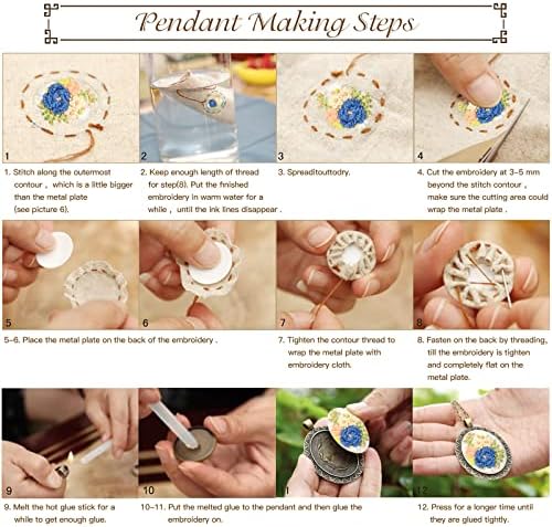 ZOCONE 3 Packs Embroidery Necklace Kit, Embroidery Pendant Kits Mini Cross Stitch Kit with Hoop, Necklace, Pendant, Beads, Stamped Pattern Cloth, Instructions, etc., Embroidery Kits for Adults - Image 7