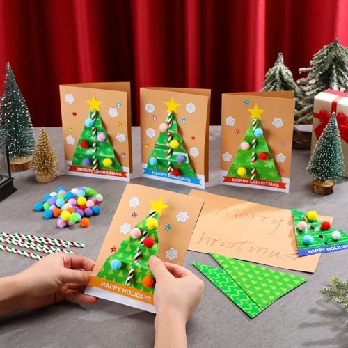 Motipuns 24 Sets Christmas Tree Card Making Kits DIY Christmas Card Making Make Your Own Greeting Cards Kit Tree Craft Xmas Gift Party Decor Fun Home Activities - Image 3