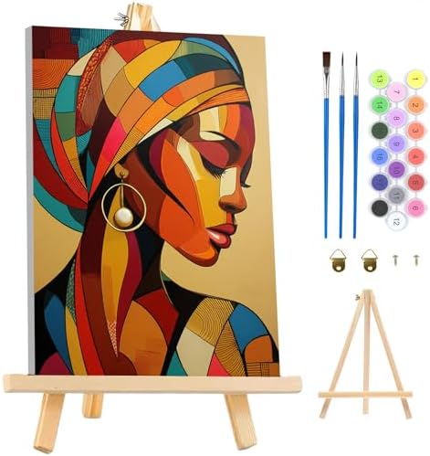 MAXBYE Framed Paint by Numbers Kit for Adults, Black Woman Canvas Painting by Number with Wooden Easel, DIY Acrylic Craft Art Kits with Tools for Beginners Gift Home Wall Decor 10×14 in by MAXBYE
