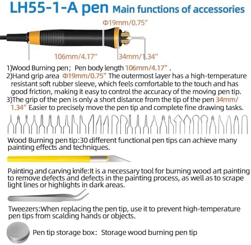 FIRElood LH55-1 wood burning kit,wood burning tool,digitally adjustable temperature wood burner kit,professional wood burner tool kit for adults beginners craft,pyrography pen (LH55-A pen) - Image 3