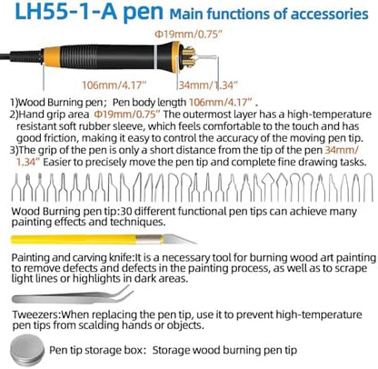 FIRElood LH55-1 wood burning kit,wood burning tool,digitally adjustable temperature wood burner kit,professional wood burner tool kit for adults beginners craft,pyrography pen (LH55-A pen) - Image 3