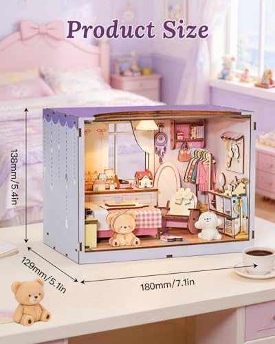 DIY Miniature House Kit-Bedroom, 3D Wooden Puzzles with LED Light - Image 3
