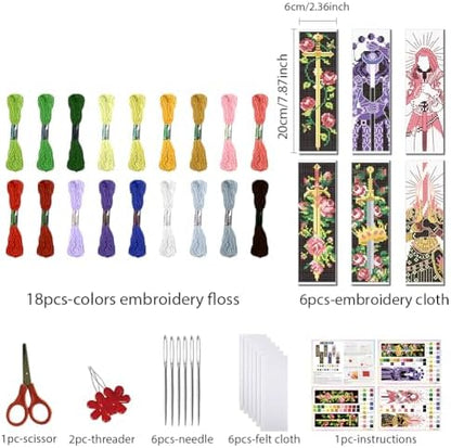 FREEBLOSS 6 Set Cross Stitch Bookmark Kits Sword & Rose Pattern Stamped Cross Stitch Kit 11CT Embroidery Kit with Instructions for Adults Beginners 20x6cm/8x2.4inch - Image 2