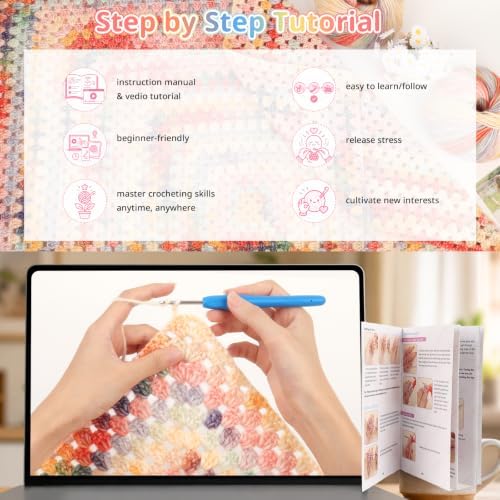 Coopay Crochet Kit for Beginners, Variegated Granny Square Blanket Kit - Image 3