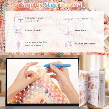 Coopay Crochet Kit for Beginners, Variegated Granny Square Blanket Kit - Image 3