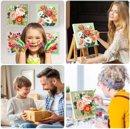 Lxmsja 4 Pack Colorful Peony Quartet Paint by Numbers Kit for Adults, Easy Framed Paint by Numbers for Adults Beginner, DIY Acrylic Oil Painting Craft Kits for Home Wall Decor 8x8 inch - Image 5