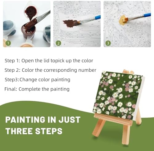 4 Pack Framed Paint by Numbers Kit for Adults Beginner with Wooden Easel, Vintage Flowers Easy Paint by Numbers with Frame, DIY Floral Number Painting for Adults Canvas for Home Decor Gift 10x10 Inch - Image 5