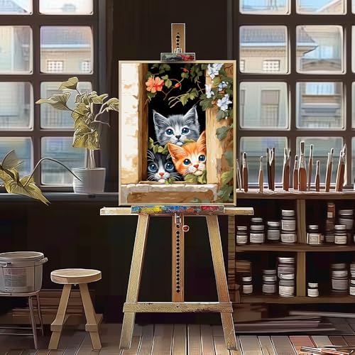 Natuyalo Painting by Numbers for Adults - Three Little Kittens Adult Paint by Number Kits for Beginners, Animals Cats DIY Art Craft Kits for Ideal Gift No Frame (16x20 Inch) - Image 4