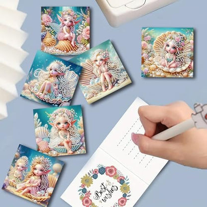 FANYLuan DIY Diamond Cards, 6pc Fairy Mermaid Cartoon Greeting Card Kit, Modern DIY Art Painting, Foldable, Teen & Adult - Image 3