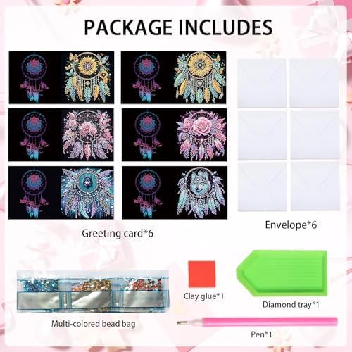 LazyFold 6Pcs DIY Diamond Art Painting Greeting Cards with Envelopes,Dreamcatcher All Occasion Note Card Kit for Women, Handmade Thank You Birthday Friendship Cards Gift - Image 3