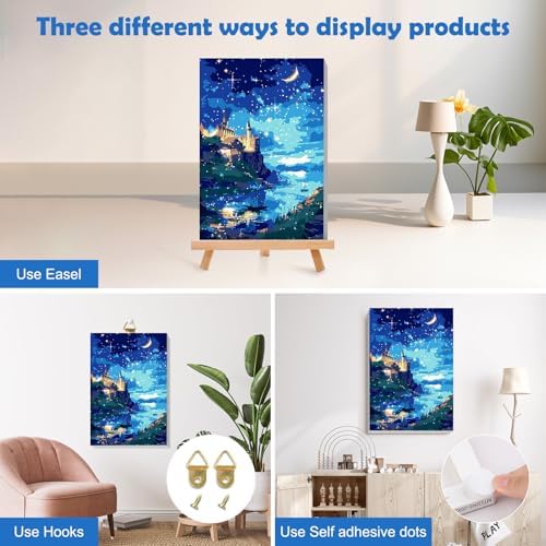 MOGTAA Paint by Numbers Kit for Adults with Frame, Starry Night Paint by Number Canvas, Lake Landscape Paint by Numbers with Easel, DIY Castle Oil Painting Kit for Home Wall Decor 8 x 12 Inch - Image 3