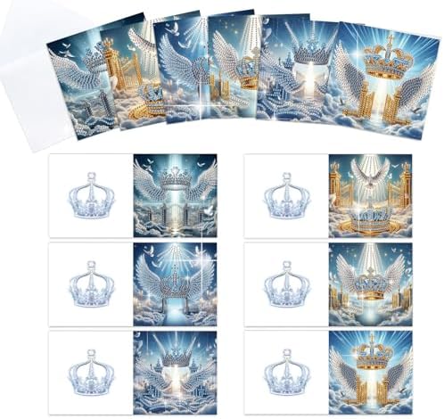 6pcs Diamond Painting Greeting Card with envelopes, DIY Angel wing and crown Diamond Art Greeting Card for Blessing and Wish Special Shaped Arts Crafts for Christmas Birthday Thanksgiving Day Holiday by MVVMTOP