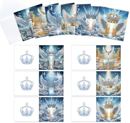 6pcs Diamond Painting Greeting Card with envelopes, DIY Angel wing and crown Diamond Art Greeting Card for Blessing and Wish Special Shaped Arts Crafts for Christmas Birthday Thanksgiving Day Holiday by MVVMTOP