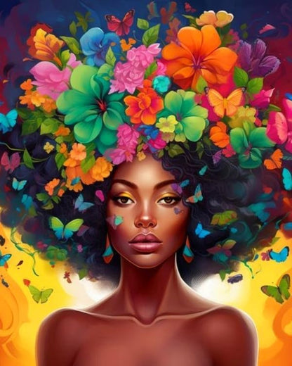 Clendo DIY African Woman Paint by Numbers for Adults Canvas, Flowers and Girl Paint by Number Kits on Canvas - Frameless Oil Painting Kits Arts and Crafts for Home Decor Present 16x20 inch by Clendo