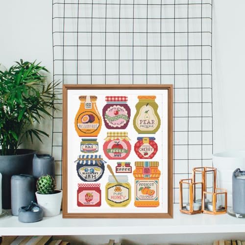 FREEBLOSS 11CT Stamped Cross Stitch Kits Jam Pot Cross Stitch Ornament Kits with Instructions Embroidery Needlepoint Kit for Wall Hanging Home Decor 15.7x19.7inch - Image 5