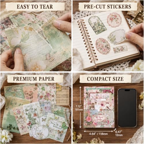 400Pcs Vintage Scrapbook Paper, 4-Theme Journaling Set - Image 7