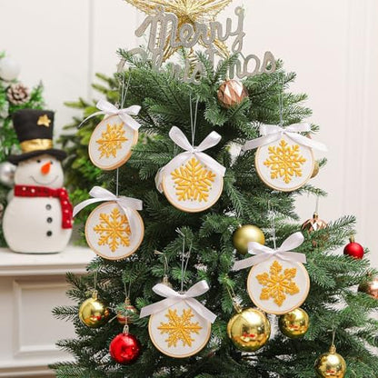 Roowest 6 Sets Christmas Embroidery Kits Snowflake Ornament DIY,Gold - Image 5