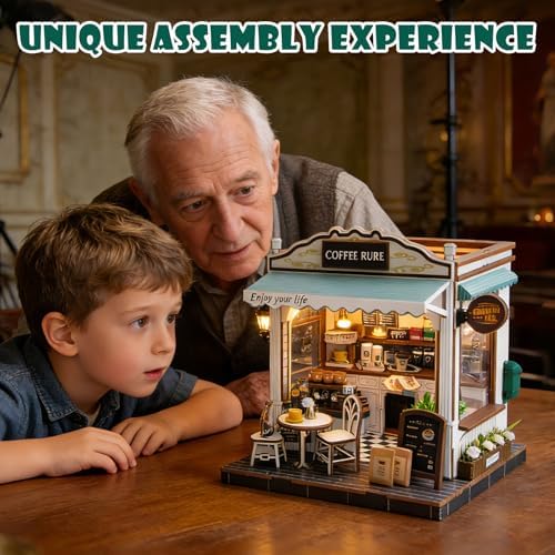 Book Nook Kit, 3D Wooden Puzzles Coffee Miniature House Dollhouse - Image 3