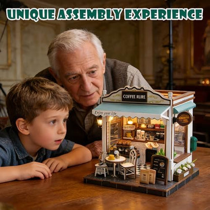 Book Nook Kit, 3D Wooden Puzzles Coffee Miniature House Dollhouse - Image 3