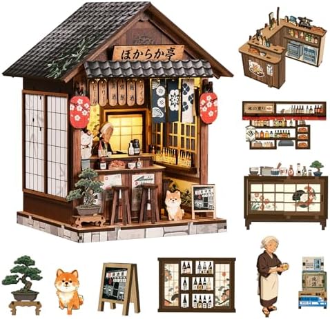 Book Nook Kit DIY Miniature House Kit for Adults & Teens, Japanese Izakaya Scene Mini House Decor with LED, 3D Wooden Puzzle Gift for DIY Fans & Miniature Collectors (Lantern Izakaya) by Reenovan