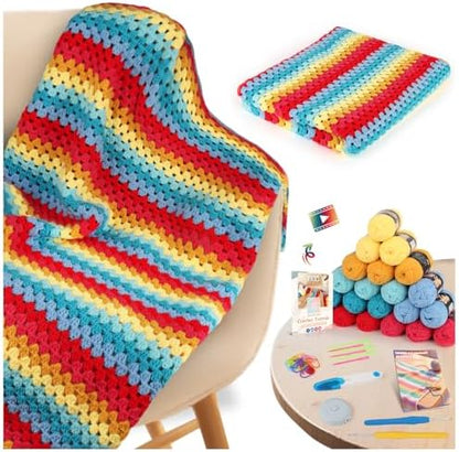 Aeelike Blanket Crochet Kit for Beginners,Rainbow Gradient Blanket by Aeelikescrochetworld