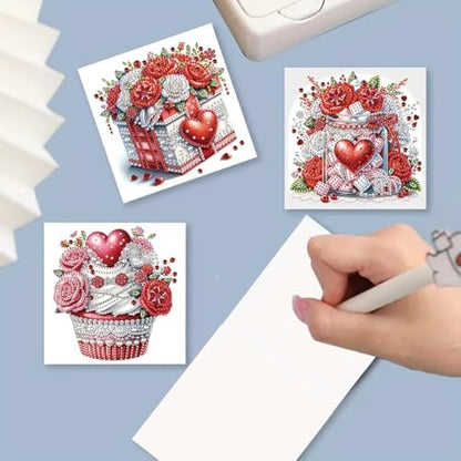 Christmas DIY Diamond Greeting Cards Set, 5D DIY Diamond Art Painting Christmas Style Greeting Card, DIY Christmas Card Making Kits for Family Friends Handmade Gift-#31-Valentine's Day Love Rose - Image 4