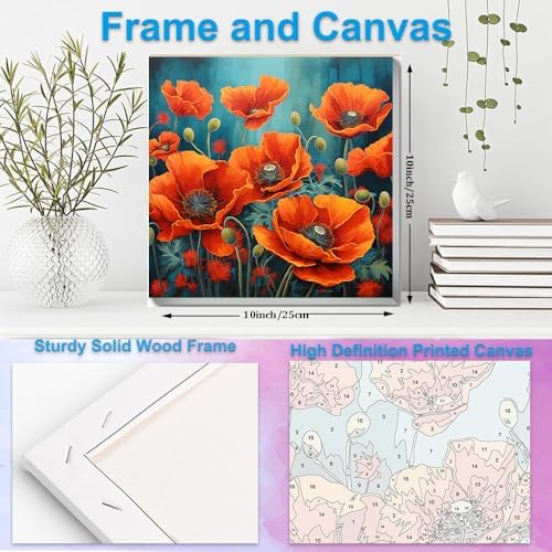 Artunion Framed Paint by Numbers Kit for Adults Beginners & Kids Ages 8-12,Red Poppy Paint by Number with Frame,Flower Adult Paint by Numbers Kit on Canvas 10 * 10 Inch Without Easel - Image 5
