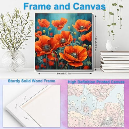 Artunion Framed Paint by Numbers Kit for Adults Beginners & Kids Ages 8-12,Red Poppy Paint by Number with Frame,Flower Adult Paint by Numbers Kit on Canvas 10 * 10 Inch Without Easel - Image 5