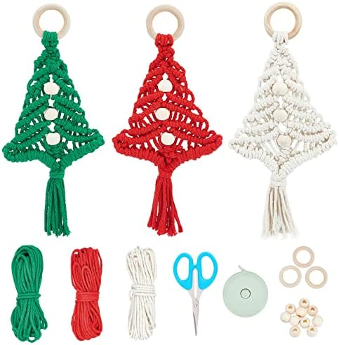 FREEBLOSS 3 Set Christmas Tree Macrame DIY Kit for Beginners Christmas Tree Hanging Ornaments for Holiday Wall Hanging by FreeandCreativeCraftsArt