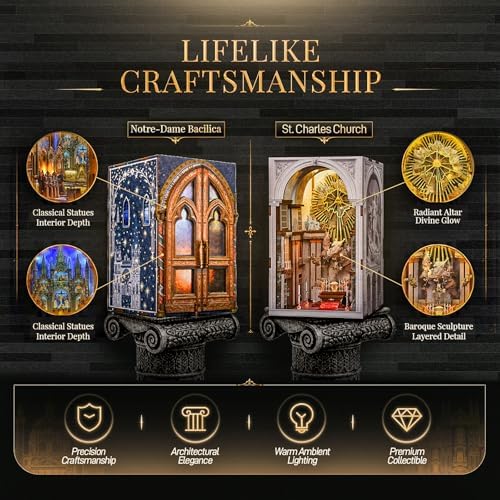 MiniCity 2-Pack DIY Book Nook Kits, Notre-Dame and Baroque Church with LED - Image 5