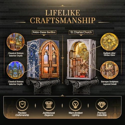 MiniCity 2-Pack DIY Book Nook Kits, Notre-Dame and Baroque Church with LED - Image 5
