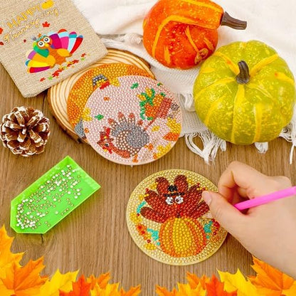 UPINS 8Pcs Fall Diamond Art Coasters with Holder - Image 7