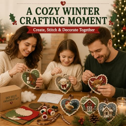 Winter Birds Pre-Cut Felt Heart Ornament Kit，Gingerbread Christmas - Image 6