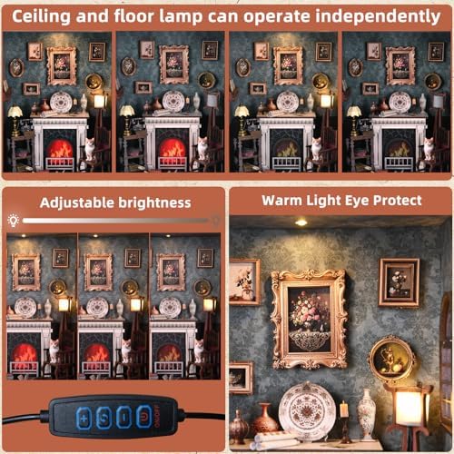 Book Nook Kit - 3D Wooden Puzzle with LED Switch Control & Wall-Mountable Frame,DIY Miniature House for Beginners,Bookshelf/Tabletop/Wall Decor for Craft Lovers,Dollhouse Gift,Fireplace - Image 6