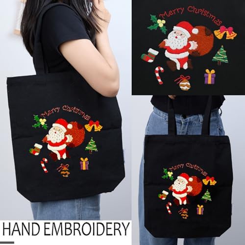 CREAWONDER Canvas Tote Bag Embroidery Kit with Pattern for Beginners, Arts and DIY Embroidery Crafts Kits for Adults, Include Instructions, Thimble, Embroidery Hoops, Color Threads and Tool - Image 2