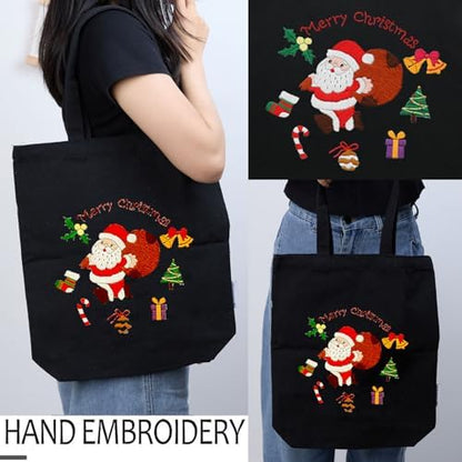 CREAWONDER Canvas Tote Bag Embroidery Kit with Pattern for Beginners, Arts and DIY Embroidery Crafts Kits for Adults, Include Instructions, Thimble, Embroidery Hoops, Color Threads and Tool - Image 2