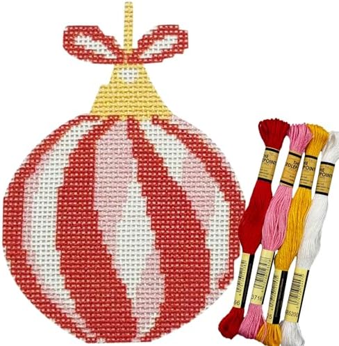 Howie's Needlepoint Needlepoint Kits, 18CT Printed Embroidery Pattern Starter Kits, Stamped Patterns Canvas Kits(Spiral Christmas Ball,4x3.25inch) by HowiesNeedlepoint