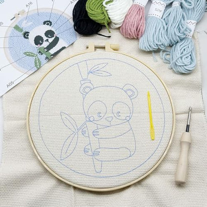 Woohome Punch Needle Kit Included Plastic Hoops, Punch Needle Cloth, Color Yarn and Punch Needle Tools for Adults, Beginners (Panda and Bamboo) - Image 5