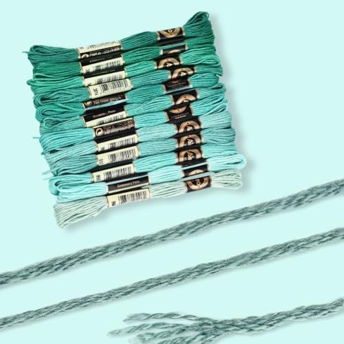 12 Skeins 6 Strands Green Cross Stitch Thread Variegated Gradient Embroidery Floss Polyester Friendship Bracelet String Yarn Threads Bulk for Hand Sewing Bracelets Needlecraft DIY Stitching - Image 5