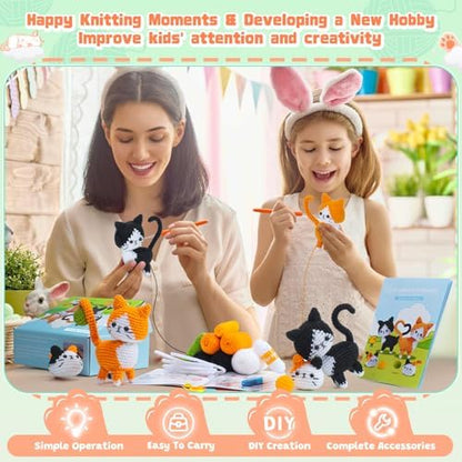 Auspicious beginning Cat Crochet Kit for Beginners-Crochet Kits 4PCS Cats Family Crochet Animals Kits with Step-by-Step Video Tutorials, Crochet Starter Kit Learn to Crochet Kits for Adults - Image 4